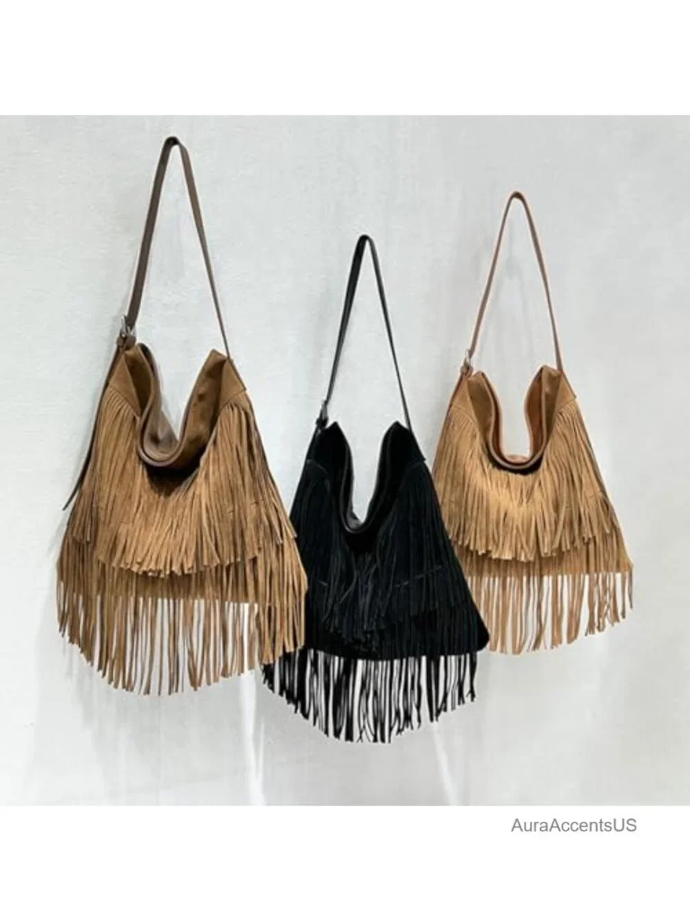 Faux Suede PU Leather Fringe Hobo Shoulder Bag Tassel Crossbody
